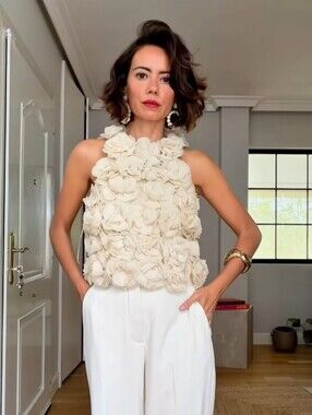 ZARA FLORAL TEXTURED KNIT HALTER TOP
